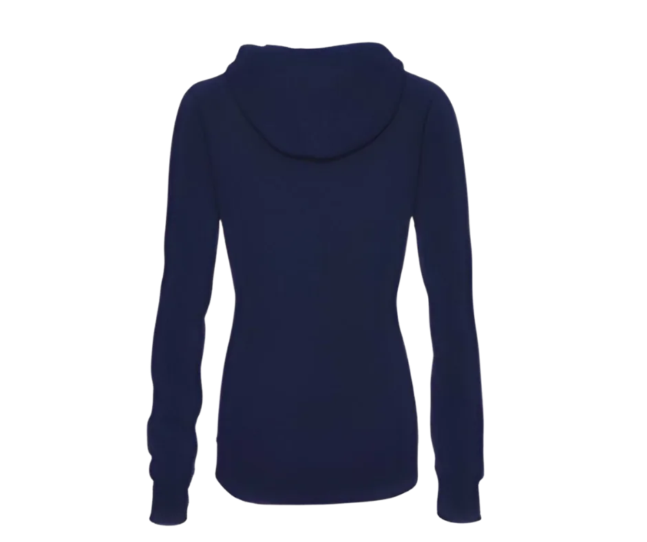 Ladies Classic Fleece Funnel Neck Pullover Hood Navy