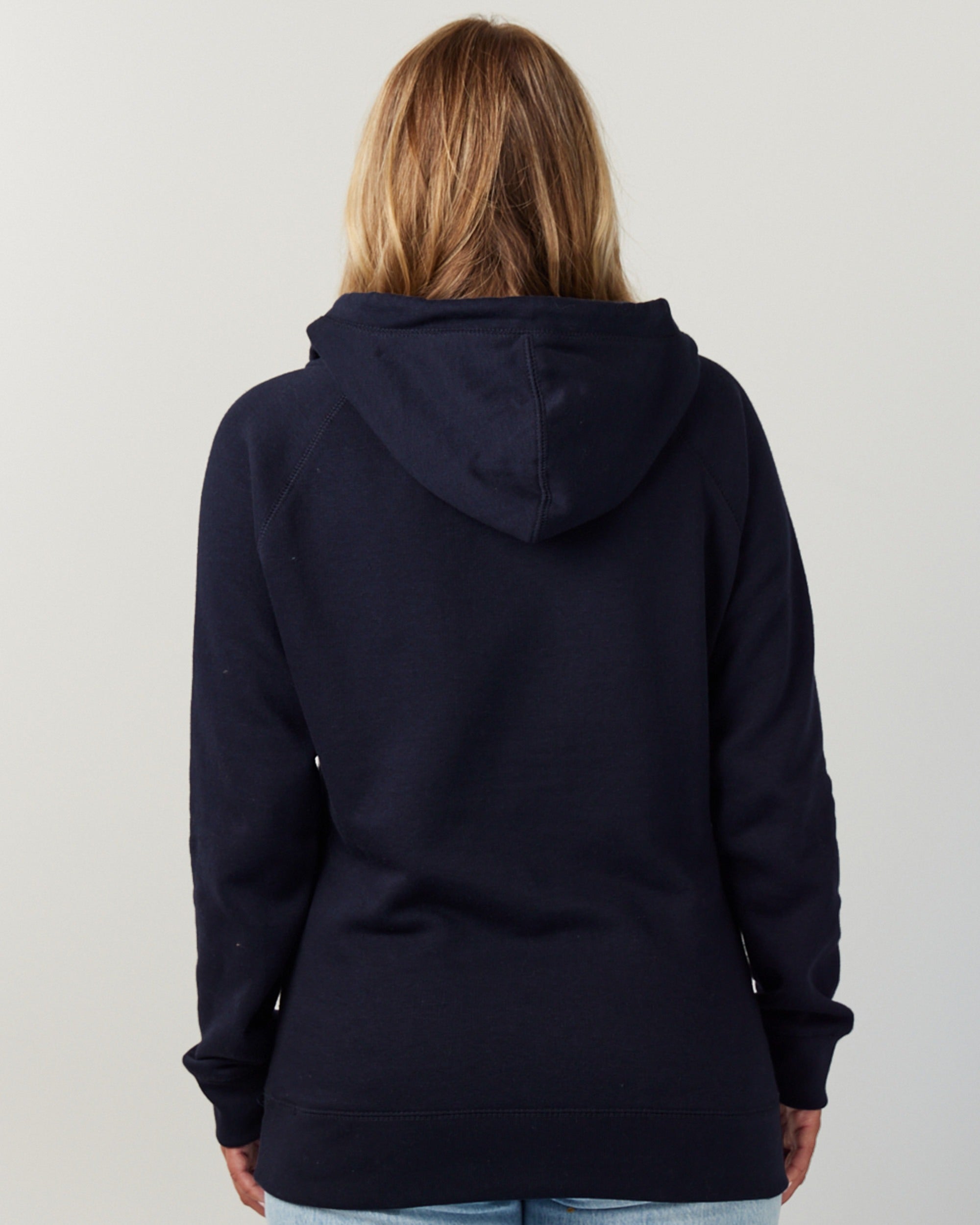 Ladies Classic Fleece Funnel Neck Pullover Hood Navy