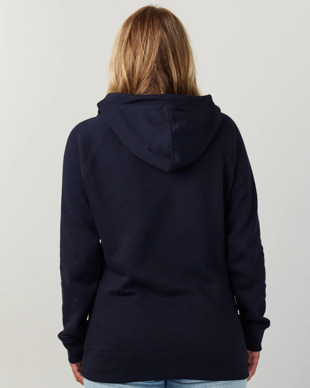 Ladies Classic Fleece Funnel Neck Pullover Hood Navy